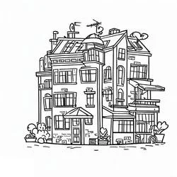 Coloriage Immeuble d'appartement à plusieurs étages