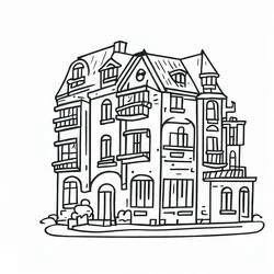 Coloriage Appartement avec balcons et fenêtres de toit