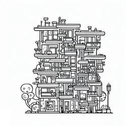 Coloriage Appartement immeuble haut avec de nombreux balcons
