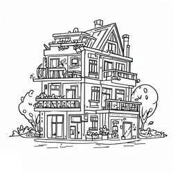 Coloriage Appartement à plusieurs étages avec balcons