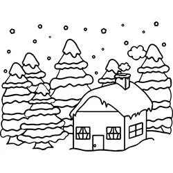 Coloriage Chalet dans une forêt enneigée