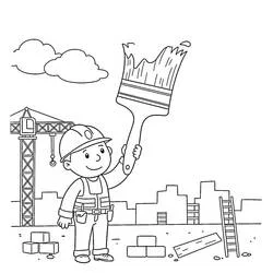 Coloriage Ouvrier de chantier tenant un pinceau géant