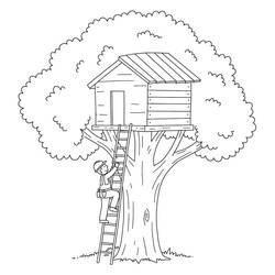 Coloriage Cabane perchée dans un arbre géant