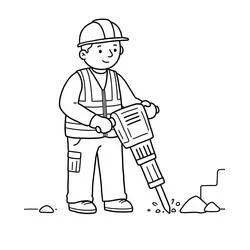Coloriage Ouvrier de chantier avec marteau-piqueur
