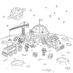 Coloriage Chantier d'une base lunaire avec des astronautes