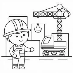 Coloriage Chantier avec ouvrier et grue