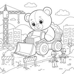 Coloriage Ours en peluche sur un chantier