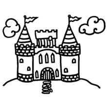 Coloriage Château avec deux tours et drapeaux