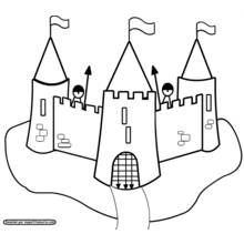 Coloriage Chateau à trois tours avec drapeaux