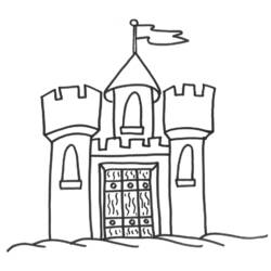 Coloriage Chateau avec trois tours et un drapeau