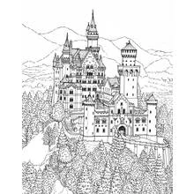Coloriage Chateau majestueux au sommet d'une colline
