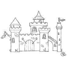 Coloriage Château à porte en bois sur chaînes et escalier