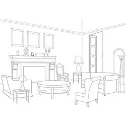 Coloriage Cheminée dans un salon avec fauteuils
