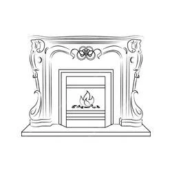 Coloriage Cheminée ornée avec manteau sculpté