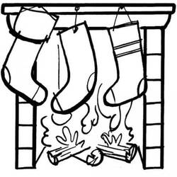 Coloriage Cheminée avec bas de Noël et flammes