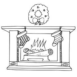 Coloriage Cheminée crépitante avec deux chaussettes suspendues