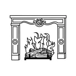 Coloriage Cheminée avec bûches enflammées