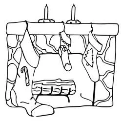 Coloriage Cheminée avec chaussettes de Noël