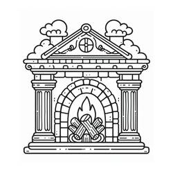 Coloriage Cheminée ornée avec colonnes et flammes