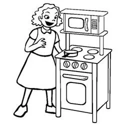 Coloriage Petite fille dans la cuisine
