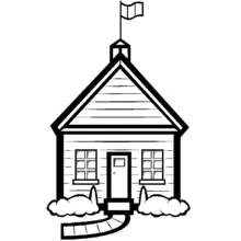 Coloriage Petite école avec un drapeau sur le toit Coloriage Petite école avec un drapeau sur le toit