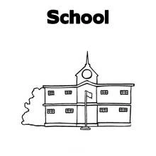 Coloriage École avec tour d'horloge et mât de drapeau Coloriage École avec tour d'horloge et mât de drapeau