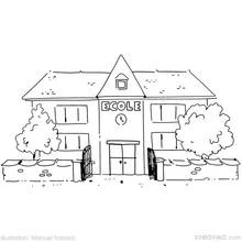 Coloriage École avec portail d'entrée et arbres Coloriage École avec portail d'entrée et arbres