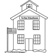 Coloriage Vieille école avec clocher et drapeau Coloriage Vieille école avec clocher et drapeau