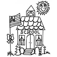 Coloriage École avec clocher et drapeau Coloriage École avec clocher et drapeau