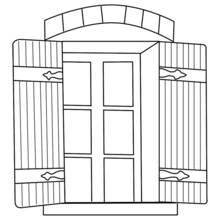 Coloriage Fenêtre avec volets en bois et arc de briques