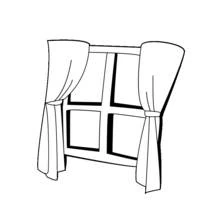 Coloriage Fenêtre à quatre carreaux avec rideaux ouverts