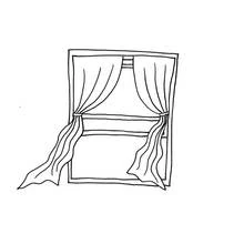 Coloriage Fenêtre aux rideaux flottants