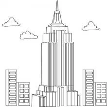 Coloriage Gratte-ciel à flèche pointue dans un paysage urbain