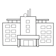 Coloriage Hôpital avec tour centrale et deux ailes