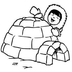 Coloriage Enfant joyeux derrière un igloo