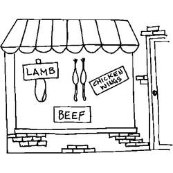 Coloriage Boucherie avec pancartes de viande