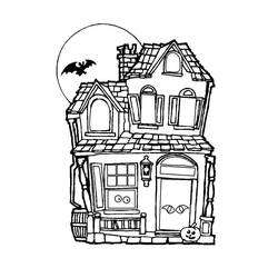 Coloriage Maison hantée sous une pleine lune