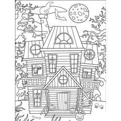Coloriage Maison hantée avec fantômes et citrouilles