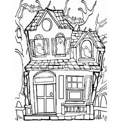 Coloriage Maison hantée avec fantômes et chauves-souris