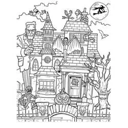 Coloriage Maison Hantée avec ses monstres