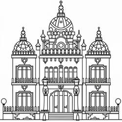 Coloriage Palais aux trois dômes et grands balcons