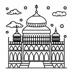 Coloriage Palais avec un grand dôme et des fenêtres pointues