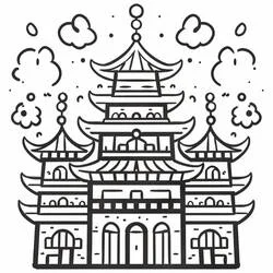 Coloriage Palais japonais aux toits en pagode