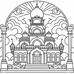 Coloriage Palais avec dôme en oignon et nuages tourbillonnants