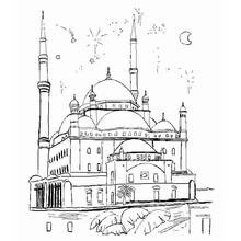 Coloriage Palais aux dômes et minarets sous un ciel étoilé