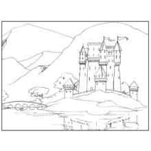 Coloriage Palais sur une colline au bord de l'eau