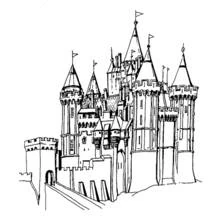 Coloriage Palais aux multiples tours et drapeaux