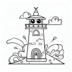 Coloriage Phare mignon avec un visage souriant