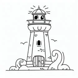 Coloriage Phare souriant sur un rocher