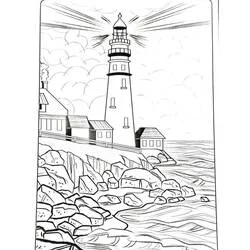 Coloriage Phare dominant une côte rocheuse